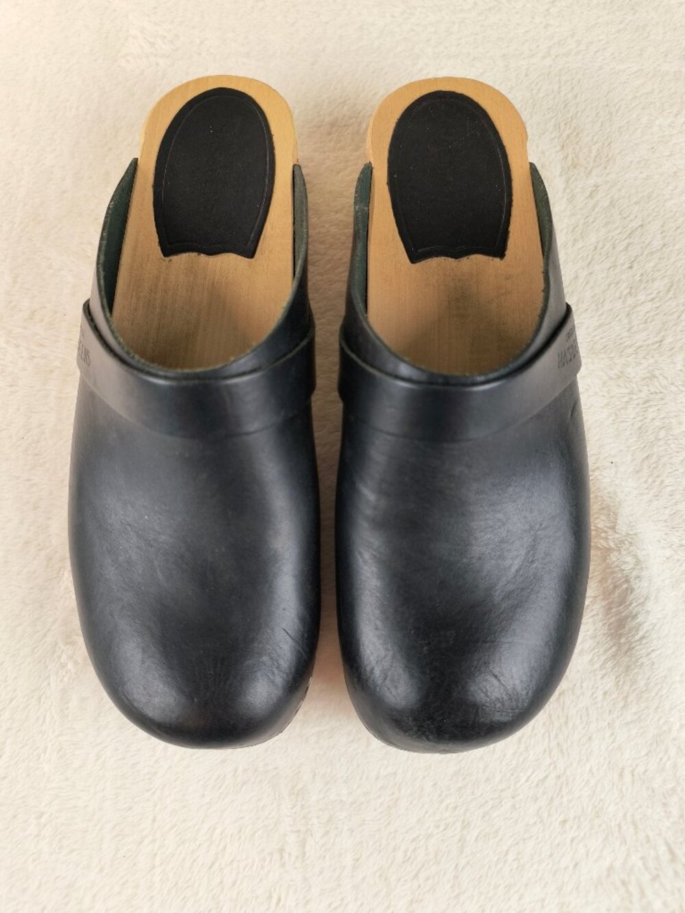 Swedish Hasbeens Husband Clogs Low Classic Black Leather 39